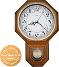JUSTIME Traditional Schoolhouse Classic Vintage Arabic Regulator Wall Clock, Chiming Wall Clocks with Pendulum & Westminster Chime Hourly, Schoolhouse Wall Decor Battery Operated (Light Wood Grain)