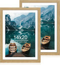 14x20 Picture Frame Set of 2, Natural Oak Wood Style - Display 14 x 20 Picture without Mat or 12x18 Picture with Mat, Wall Mounting Horizontal and Vertical