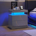 LED Nightstands, Bedside Table with 2 Drawers, Side Table with Changing RGB Light & Remote, Modern Bedroom Furniture, Grey Marble Pattern