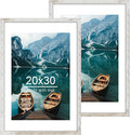 20x30 Frame Set of 2, Distressed White Wood Style - Display 16x24 Picture with Mat or 20 x 30 Poster without Mat, Wall Mounting Horizontal and Vertical