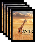 9.5 x13 Picture Frame Set of 5, Black Wooden Frame 9.5x13 Wall Gallery Poster Photo frame with Shatter Resistant Plexiglass,Horizontal and Vertical Formats for Wall Hanging best gift