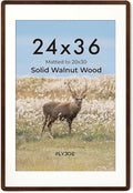 24x36 Poster Frame - Solid Walnut Wood 24 x 36 Picture Frame, 24x36 Poster Frame With Mat For 20x30, Tempered Glass and Hanging Hardware Included, 36 By 24 Photo Frame Wood, Natural Walnut