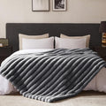 WDCOZY Faux Fur Throw Blanket Striped Super Soft Cozy Fluffy Luxurious Blankets Couch Bed Sofa Chair Home Decor Warm Furry Fall Winter Plush Lightweight Rabbit Fur Bubble Blanket 50