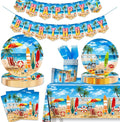 Beach Birthday Party Supplies - 142PCS Hawaiian Pool Party Decoration Including Beach Dinner Plates,Tablecloth for Summer Beach Tropical Baby Shower Birthday Decoration