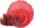 U-QE 60PCS Clear and Red Plastic Plates - Reef Plastic Plates Disposable&Reusable - Clear Red Plates Including 30 Plastic Dinner Plates 10