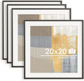 20x20 inch Metal Picture Frame - Thin Aluminum Square Photo Frames with 16x16 Removable Mat - High Definition Plexiglass - Vertical and Horizontal Display - Wall Hook Hanging Hardware Included - Black, Set of 4