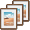 8.5x11 Round Corner Picture Frame, Solid Oak Wood Frame Matted For 6x8 With Plexiglass, Hanging Hardware Included For Tabletop Or Wall Display Frame, Walnut, 3 Pack