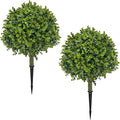 Artificial Shrubs for Outdoors UV Resistant Topiary Trees Set of 2, 21.6'' Fake Bushes Faux Boxwood Balls Greenery with Ground Spikes for Front Porch Decor,Fake Evergreen Tree for Home Decor