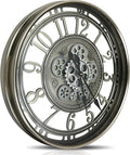 DORBOKER Real Moving Gears Wall Clock Large Modern Metal Clocks for Living Room Decor, Industrial Steampunk Unique Vintage Rustic Decorative Clock for Home Farmhouse Office, 30 Inch,Gunmetal Arabic