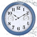 12 inch Outdoor Wall Clock, Plastic Waterproof Outdoor Clock with Temperature & Humidity, Water Resistant Wall Clocks for Patio Garden, Blue