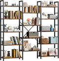 Shintenchi Triple 5 Tier Bookshelf, Industrial Large Bookcase with 14 Open Display Shelves, Large Etagere Bookshelf,Wide Book Shelf Book Case for Home & Office, Rustic Brown