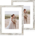 11x14 Picture Frame Set of 2, Made of Glass and Distressed White Wooden Frame, Display 8x10 Pictures with Mat or 11 x 14 Posters without Mat for Wall Mounting, Gallery Photo Frames
