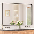 Keonjinn Black Mirror for Bathroom Sink 55 x 36 Inch Large Rounded Rectangle Bathroom Vanity Mirror, Matte Black Farmhouse Mirror, Anti-Rust, Shatter-Proof HD Tempered Glass(Horizontal/Vertical)