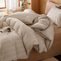 VM VOUGEMARKET Linen Duvet Cover King Striped Pattern Yarn Dyed Muslin Cotton Duvet Cover with Embroidered Edge Super Soft Cozy Bedding Set for Men Women,King Size