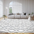 WITSHOCK 9x12 Area Rugs: Washable Non-Slip Geometric Boho Print Pattern Large Thin Indoor Rug for Living Room Bedroom Under Dining Table, Carpet for Nursery Playroom Decor, Kid & Pet Friendly, Grey