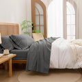 BESTOUCH Sheet Set 100% Washed Cotton Linen Feel Super Soft Comfortable Chic Lightweight 4 Pcs Home Bedding Set Solid Dark Grey Queen