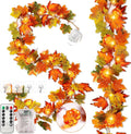 VIHOSE 2 Pack Thanksgiving Maple Leaves Garland Fall Decor 11.5 ft 40 LED with Pumpkin Lights Battery Operated and Timer Remote for Home Thanksgiving Halloween Decor(Orange Green)