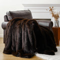 BATTILO HOME Luxury Fluffy Brown Faux Fur Throw Blanket, Cozy Warm Fur Blanket for Couch, Sofa, Chair, Bed, Plush Fuzzy Fur Throws with Long Pile, 50