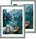 18x24 Frame Set of 2, Rustic Grey Wood Style - Display 18 x 24 Poster without Mat or 16x20 Picture with Mat, Wall Mounting Horizontal and Vertical