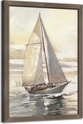 Seascape Sailing Framed Wall Art - Nautical Boat Painting Coastal Sailboat Artwork Sunset Ocean Picture Beach Prints Wooden Decor for Bathroom