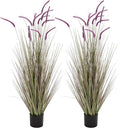 KOL Artificial 5ft 2-Pack Horsetail Reed Grass, 59in Tall Artificial Indoor Outdoor Fake Grass Plant, Home Office Décor Artificial Plants in Pot Faux Plant Greenery, Wedding Decor, Purple