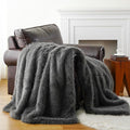 BATTILO HOME Luxury Fluffy Grey Faux Fur Throw Blanket, Cozy Warm Fur Blanket for Couch, Sofa, Chair, Bed, Plush Fuzzy Fur Throws with Long Pile, 60