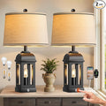 QiMH Table Lamp for Living Room, Farmhouse Lamps Set of 2 with USB A+C and Nightlight, 26