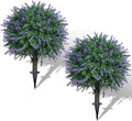 Set of 2 Artificial Lavender Boxwood Topiary Ball Bush for Outdoor with Ground Spike 22