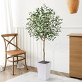 Artificial Olive Tree with White Tall Planter, 5ft Tall Potted Decorative Fake Olive Tree, Large Faux Silk Tree for Home Office Floor Room Decor Plant Indoor Outdoor, Housewarming Gift
