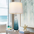 Glass Table Lamps for Living Room, Modern Bedside Lamps with USB A+C Ports, 3-Way Dimmable Touch Control Nightstand Lamp with White Linen Shade, 27.5