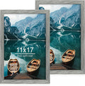 11x17 Frame Set of 2, Rustic Grey Wood Style - Display 11 x 17 Poster without Mat or 8x12 Picture with Mat, Wall Mounting Horizontal and Vertical