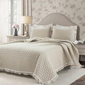 Lush Decor Ella Ruffle Lace Quilt, 3 Piece Set, King, Neutral, Cute Quilt - King Bedding Set - Beige Bedding - Coquette Decor - Neutral Ruffle Trim - Beige Lace Trim