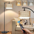 Arc Floor Lamp for Living Room Boho Floor Lamps with Remote Control & with 3 Color Temperatures,Rattan Wicker Standing Lamp Dimmable Tall Floor Lamp for Bedroom Living Room Corner