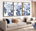 Large Framed Canvas Wall Art - Natural Float Framed Blue Gray Flowers Pictures Decor Rustic Blossom Leaves Botanical Artwork for Living Room Bedroom Kitchen Home Office Decoration 60
