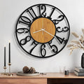 Maxstar Wall Clock Battery Operated,Silent Non-Ticking Modern Rustic Metal Round Clocks Small for Living Room/Bedroom/Office/Kitchen/Farmhouse Home Decor-16 Inch(Yellow-Wood)