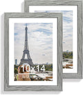 10x14 Picture Frame Set of 2, Made of Glass and Rustic Grey Wooden Frame, Display 8x12 Pictures with Mat or 30 x 40cm Diamond Painting Art without Mat for Wall Mounting, Gallery Photo Frames