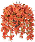 Ivydale Fall Artificial Hanging Flowers with Basket for Outdoors Decoration, Realistic Fake Hibiscus Vines Faux Plants Silk Flowers for Planters Outside Home Patio Porch Balcony, Fall Orange