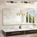 55x30 Inch Gold Bathroom Mirror, Metal Framed Gold Rectangle Mirrors, Rounded Rectangular Vanity Mirror, Large Wall Mounted Mirrors for Living Room Bedroom Entryway Hangs Horizontal or Vertical