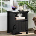 Night Stand, 18 Inch Farmhouse Nightstand with with Charging Station and USB Port, Rustic Couch End Table with Magnetic Door, Wood Bed Side Tables for Bedroom, Home, Black