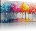 crmotu Colorful Trees Wall Art, Abstract Forest Large Wall Decor, Nature Landscape Canvas Paintings, Modern Trendy Pictures for Living Room Bedroom Bathroom Office, Home Decoration Prints 24x48 Inch