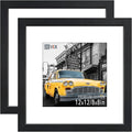 VCK 12x12 Picture Frame Set of 2 - Black, Textured Modern Square Wooden Frames with HD Glass, Display Photo 8x8 with Mat or 12x12 Without Mat, Wall Hanging