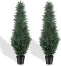 4FT Artificial Cedar Tree - Realistic Faux Cedar Trees for Outdoor Planters - Fake Cypress Trees for Front Porch - Faux Evergreen Plants for Home Porch Decor - Set of 2