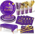 Birthday Party Tableware, 161 Pieces Purple Gold Party Supplies, Dinnerware Sets Include Paper Plates Napkins Cups Silverware, for Shower Engagement Parties Decoration -20 Serves