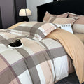 VM VOUGEMARKET Brushed Cotton Duvet Cover Set King,Brown Plaid Geometric Duvet Cover Matching 2 Pillow Shams,Soft Warm Cozy Bedding Set for Men Women