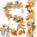 VIHOSE 2 Pack Thanksgiving Maple Leaves Garland Fall Decor 11.5 ft 40 LED with Pumpkin Lights Battery Operated and Timer Remote for Home Thanksgiving Halloween Decor(White)