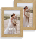 6x9 Picture Frame Set of 2, Made of Real Glass and Natural Oak Wooden Frame - 6 by 9 Photo for Wall or Tabletop Display