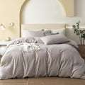 JIYUAN 100% Washed Cotton Duvet Cover Set 2 Pieces Twin, 1 Duvet Cover 68x90 Inches(Comforter Not Included) and 1 Pillowcases,Linen Feel Bedding Set Comfy and Breathable, Heathered Linen