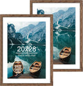 20x28 Picture Frame Set of 2, Rustic Black Wood Style - Display 16x24 Picture with Mat or 20 x 28 Poster without Mat, Wall Mounting Horizontal and Vertical