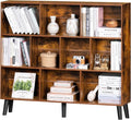 LEYAOYAO 10 Cube Bookshelf,3 Tier Modern Wide Bookcase with Legs,Mid-Century Wood Bookshelves Storage,Brown Large Book Case,Freestanding Organizer Display Shelf for Bedroom,Living Room,Office