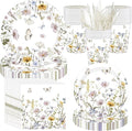 400 Pcs Wild Floral Disposable Paper Plates Napkins Cups Serve 50 Watercolor Floral Tableware Set for Spring Wedding Tea Party Decoration Bridal Shower Baby Shower(Elegant Color,Chic Style)